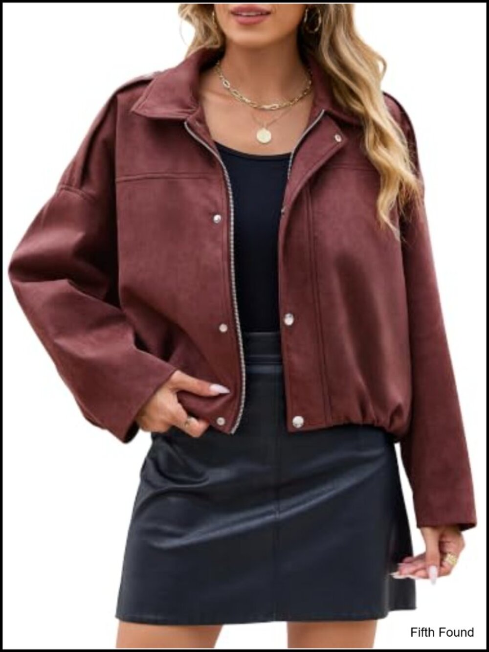 Faux Suede Cropped Bomber Jacket Zip Up Oversized Fall Outerwear